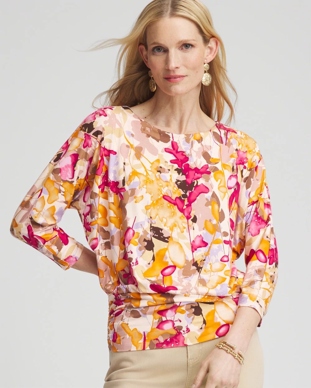 【HI FI FNK】The Flowers Pigment Top Touch of Cool™ Floral Banded-Hem Top | Chico's
